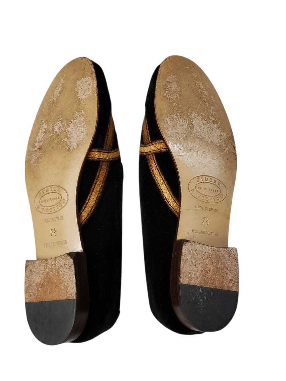Stubbs & Wotton Black Velvet Embroidered Loafers with Gold Trim - Women Size 7.5 - Picture 7 of 8